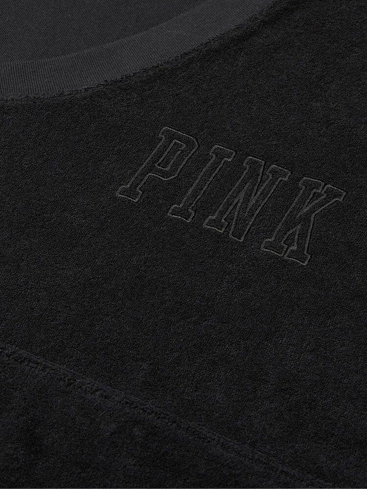Victoria's Secret PINK Pure Black Varsity Terry V Neck Sweatshirt - Image 4 of 4