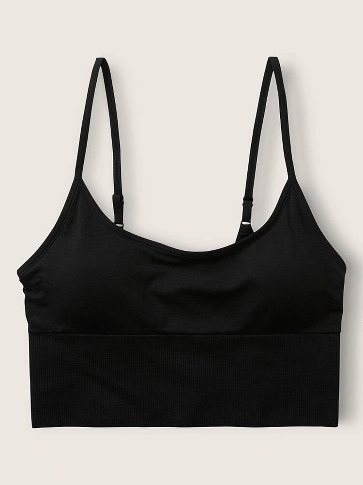 Victoria's Secret PINK Black Seamless Lightly Lined Low Impact Sport Crop Top - Image 1 of 2