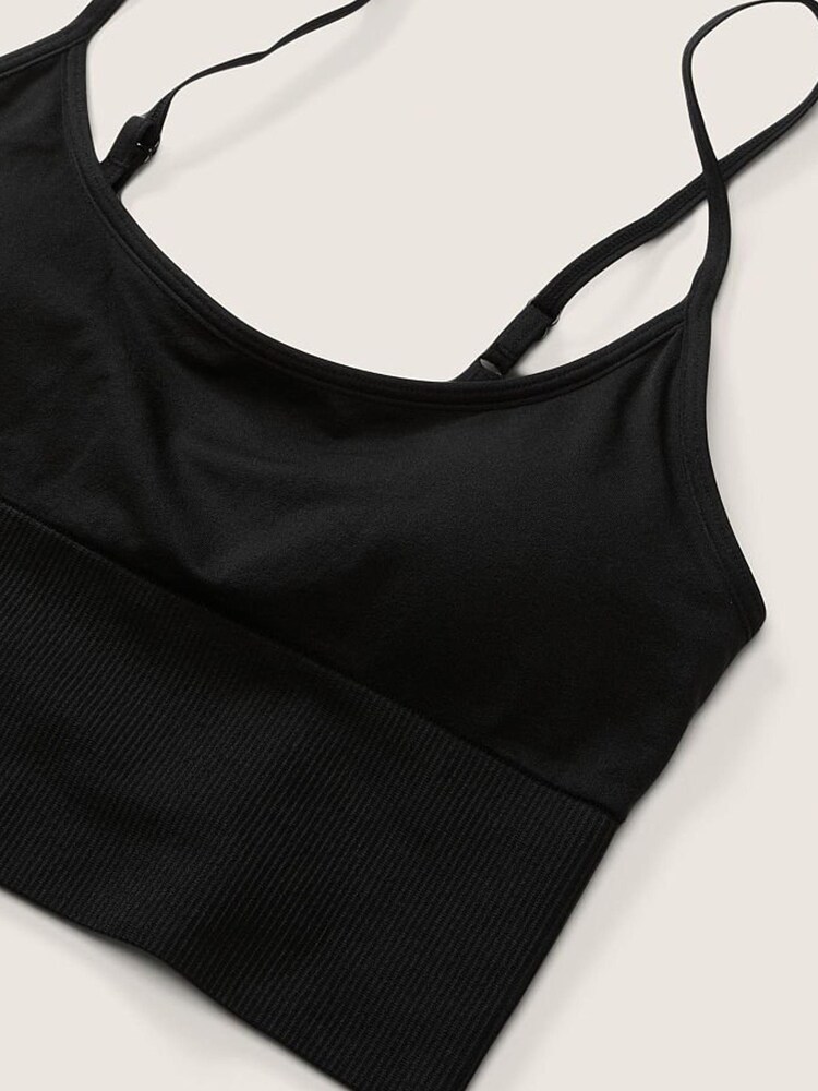 Victoria's Secret PINK Black Seamless Lightly Lined Low Impact Sport Crop Top - Image 2 of 2