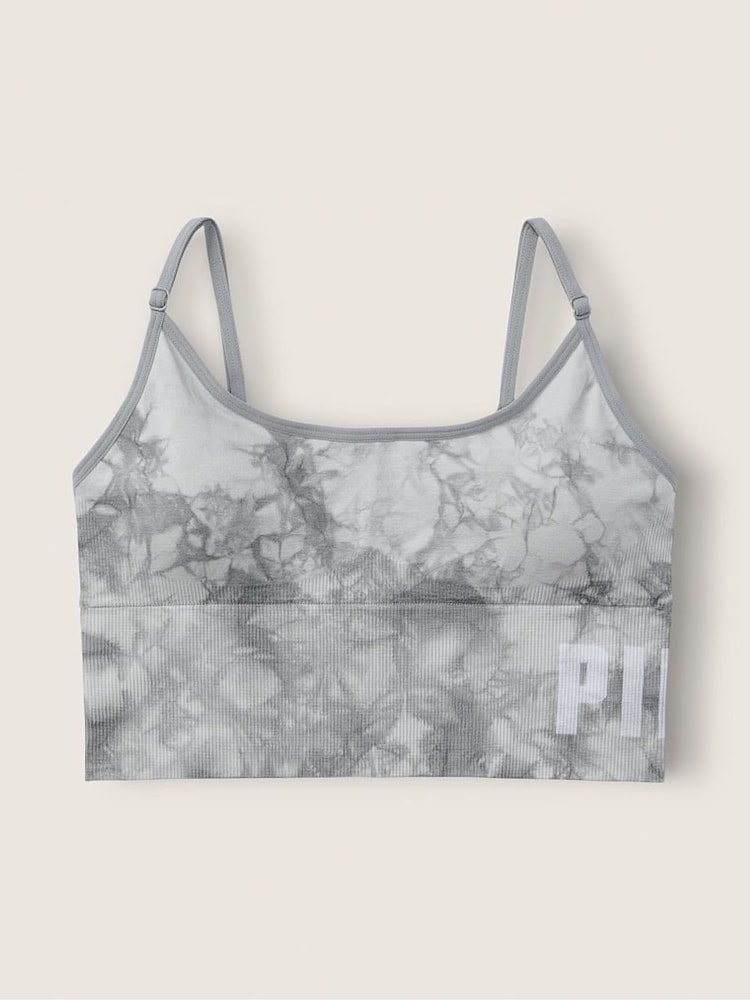 Victoria's Secret PINK Grey Tint Batik Tie Dye Seamless Lightly Lined Low Impact Sport Crop Top - Image 1 of 1