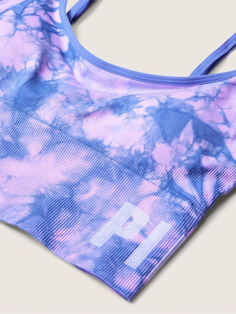 Victoria's Secret PINK Tie Dye Petal Purple Seamless Lightly Lined Low Impact Sport Crop Top - Image 4 of 4