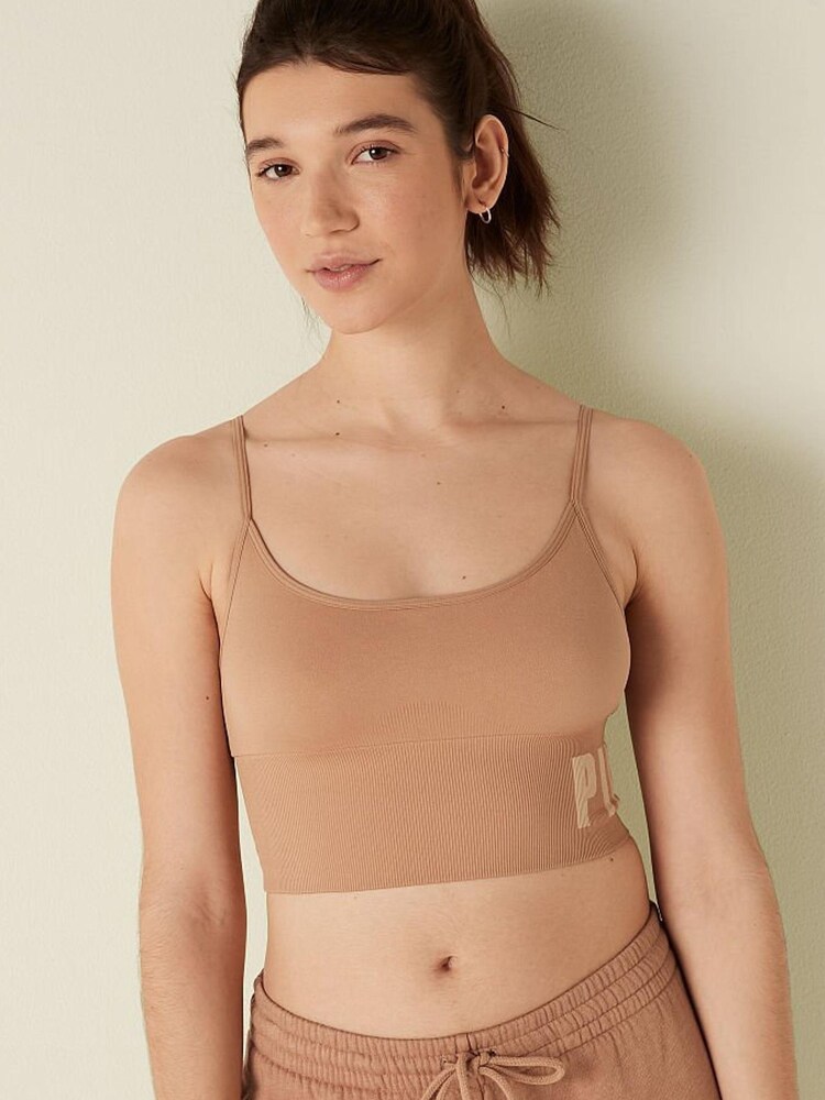 Victoria's Secret PINK Mocha Latte Nude Seamless Lightly Lined Low Impact Sports Bra - Image 1 of 4