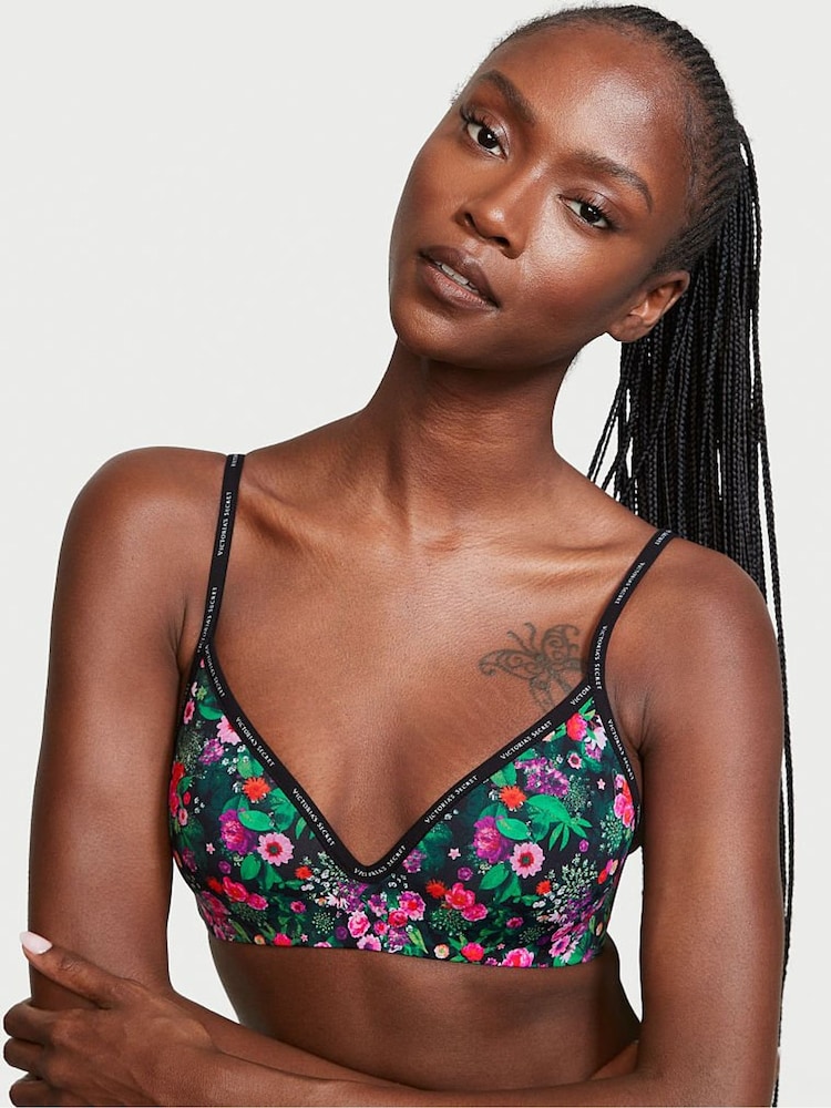 Victoria's Secret Black Roses In The Garden Smooth Logo Strap Lightly Lined Non Wired T-Shirt Bra - Image 1 of 4