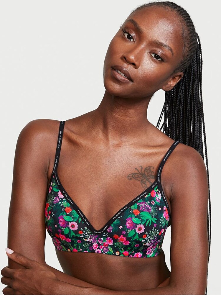 Victoria's Secret Black Roses In The Garden Smooth Logo Strap Lightly Lined Non Wired T-Shirt Bra - Image 1 of 4 Victoria's Secret Black Roses In The Garden Smooth Logo Strap Lightly Lined Non Wired T-Shirt Bra - Image 1 of 4
