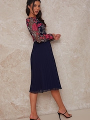 Chi Chi London Navy Floral Embroidered Midi Dress - Image 4 of 4