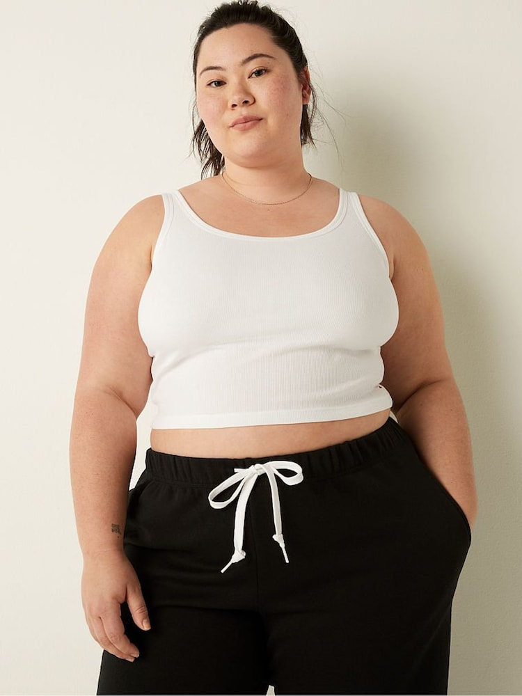 Victoria's Secret PINK Optic White Crop Ribbed Tank Top - Image 1 of 4