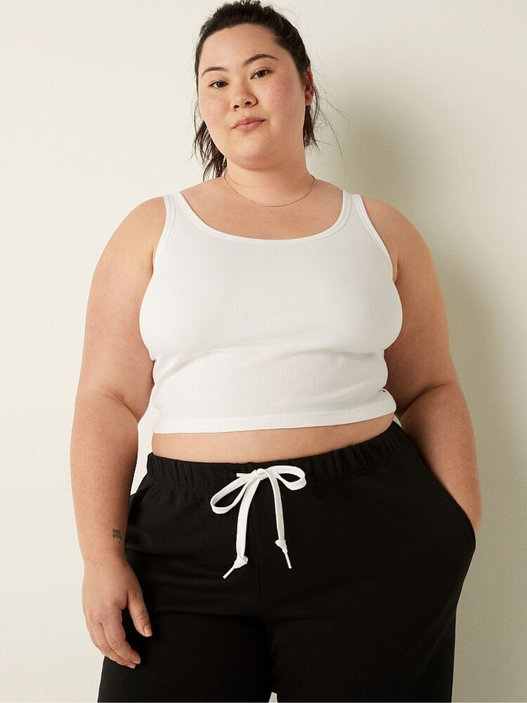 Victoria's Secret PINK Optic White Crop Ribbed Tank Top - Image 1 of 4 Victoria's Secret PINK Optic White Crop Ribbed Tank Top - Image 1 of 4