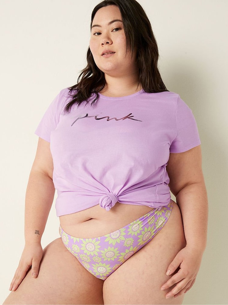 Victoria's Secret PINK Purple Petal Sunflower Print Period Thong Knickers - Image 1 of 3