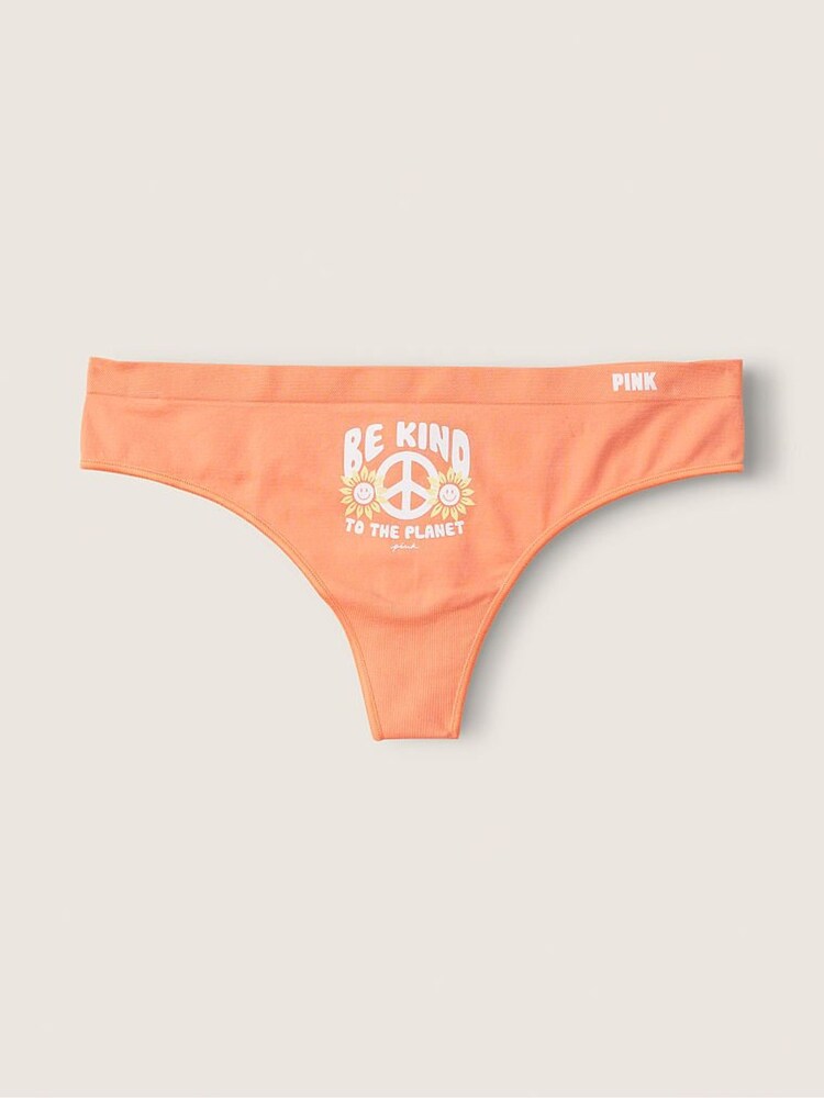 Victoria's Secret PINK Coral Cream Orange Thong Knickers - Image 1 of 2