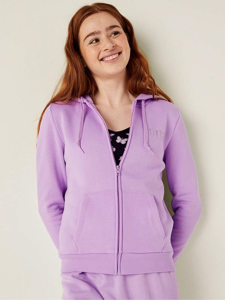 Victoria's Secret PINK Purple Petal With Shine Logo Everyday Lounge Perfect FullZip - Image 2 of 6 Victoria's Secret PINK Purple Petal With Shine Logo Everyday Lounge Perfect FullZip - Image 2 of 6