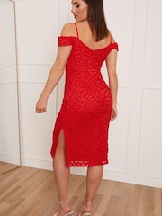 Chi Chi London Red Petite Bardot Premium Lace Midi Dress - Image 2 of 5