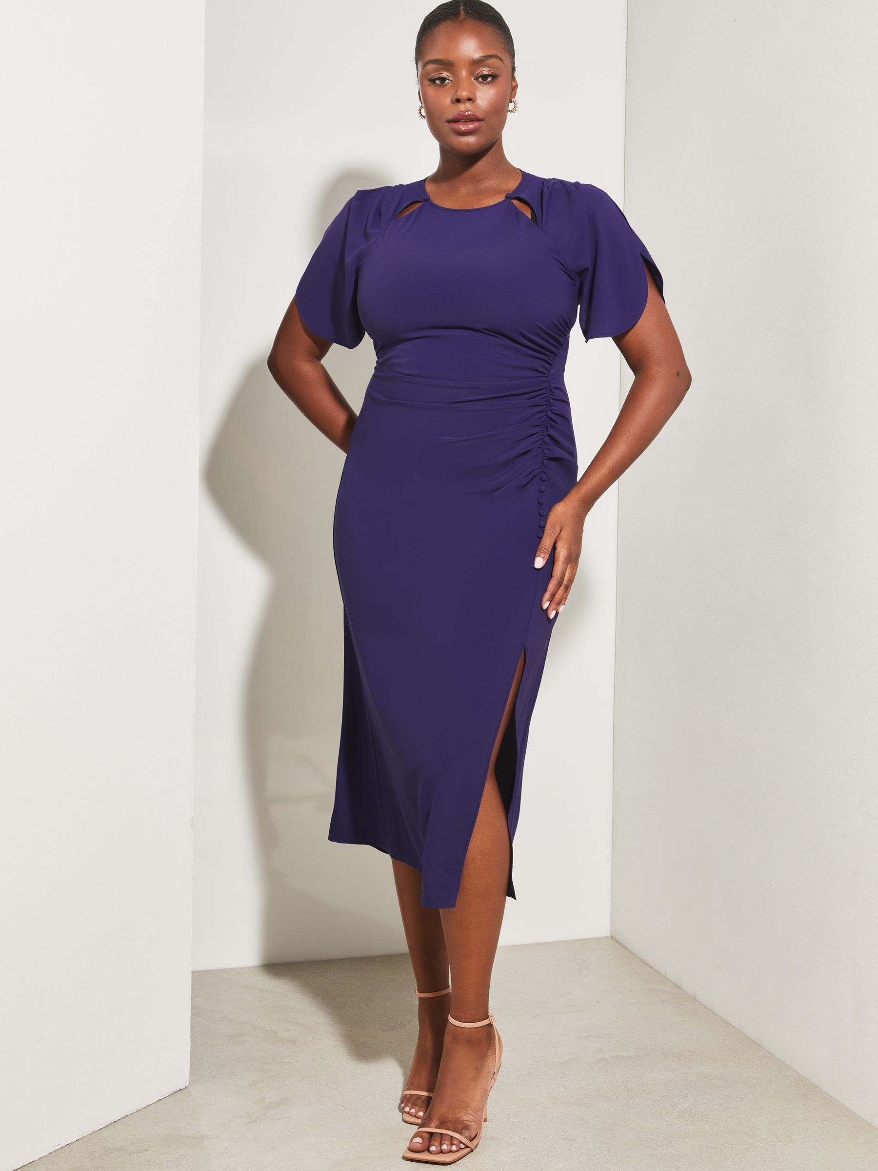 Buy Lipsy Navy Curve Ruched Flutter Sleeve Cut Out Bodycon Dress from Next Luxembourg