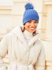 Lipsy Blue Super Soft Ribbed Bobble Hat - Image 4 of 4