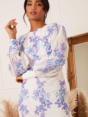 Chi Chi London White & Purple Floral Embroidered Mini Dress - Image 3 of 4