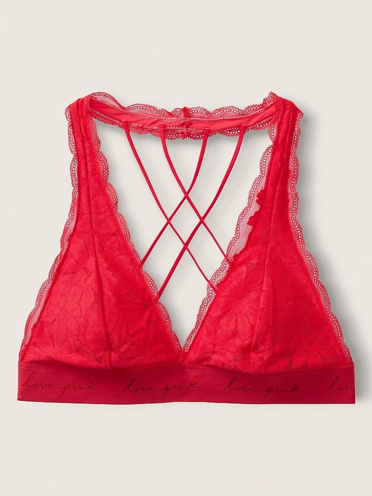 Victoria's Secret PINK Red Pepper Lace Strappy Back Halterneck Bralette - Image 1 of 2 Victoria's Secret PINK Red Pepper Lace Strappy Back Halterneck Bralette - Image 1 of 2