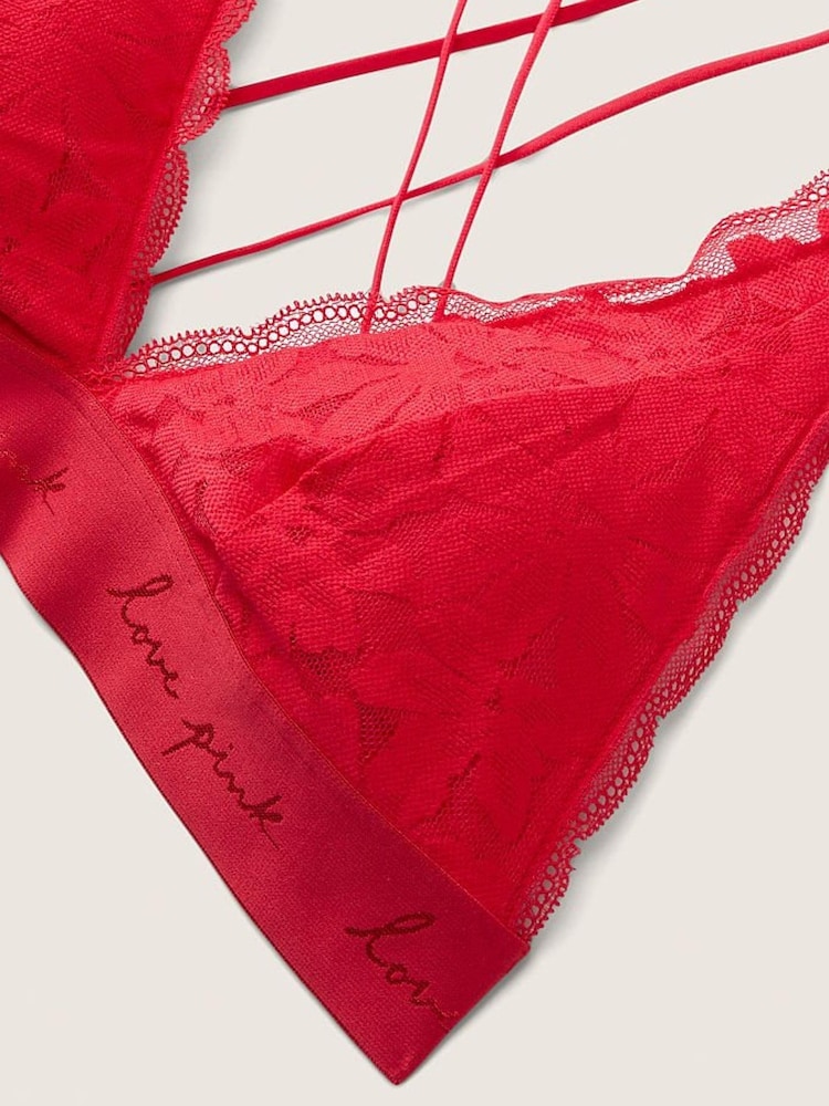 Victoria's Secret PINK Red Pepper Lace Strappy Back Halterneck Bralette - Image 2 of 2 Victoria's Secret PINK Red Pepper Lace Strappy Back Halterneck Bralette - Image 2 of 2