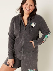 Victoria's Secret PINK Pure Black Wash Tropical Logo Everyday Lounge Perfect FullZip Jacket - Image 1 of 4