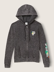 Victoria's Secret PINK Pure Black Wash Tropical Logo Everyday Lounge Perfect FullZip Jacket - Image 3 of 4