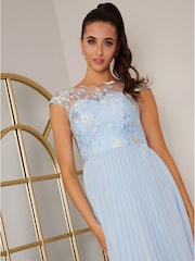 Chi Chi London Light Blue Cap Sleeved Embroidered Bodice Maxi Dress - Image 5 of 5