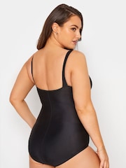 Yours Curve Black Ruched Mesh Tummy Control Swimsuit - Image 3 of 4