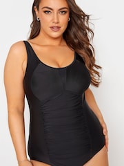 Yours Curve Black Ruched Mesh Tummy Control Swimsuit - Image 4 of 4