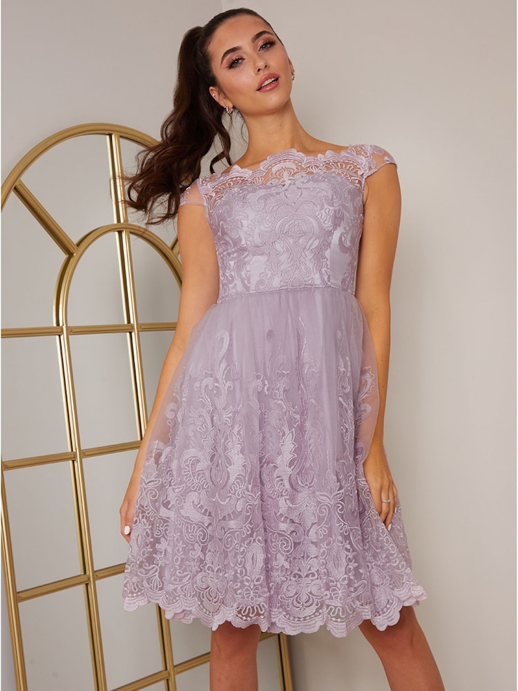Chi Chi London Purple Cap Sleeved Embroidered Scallop Hem Midi Dress - Image 5 of 5 Chi Chi London Purple Cap Sleeved Embroidered Scallop Hem Midi Dress - Image 5 of 5