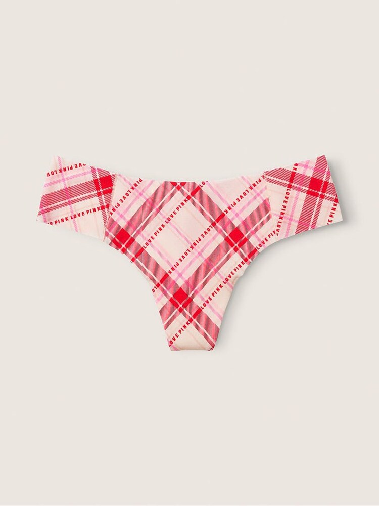 Victoria's Secret PINK Light Ivory and Red Plaid NoShow Thong Knickers - Image 1 of 2