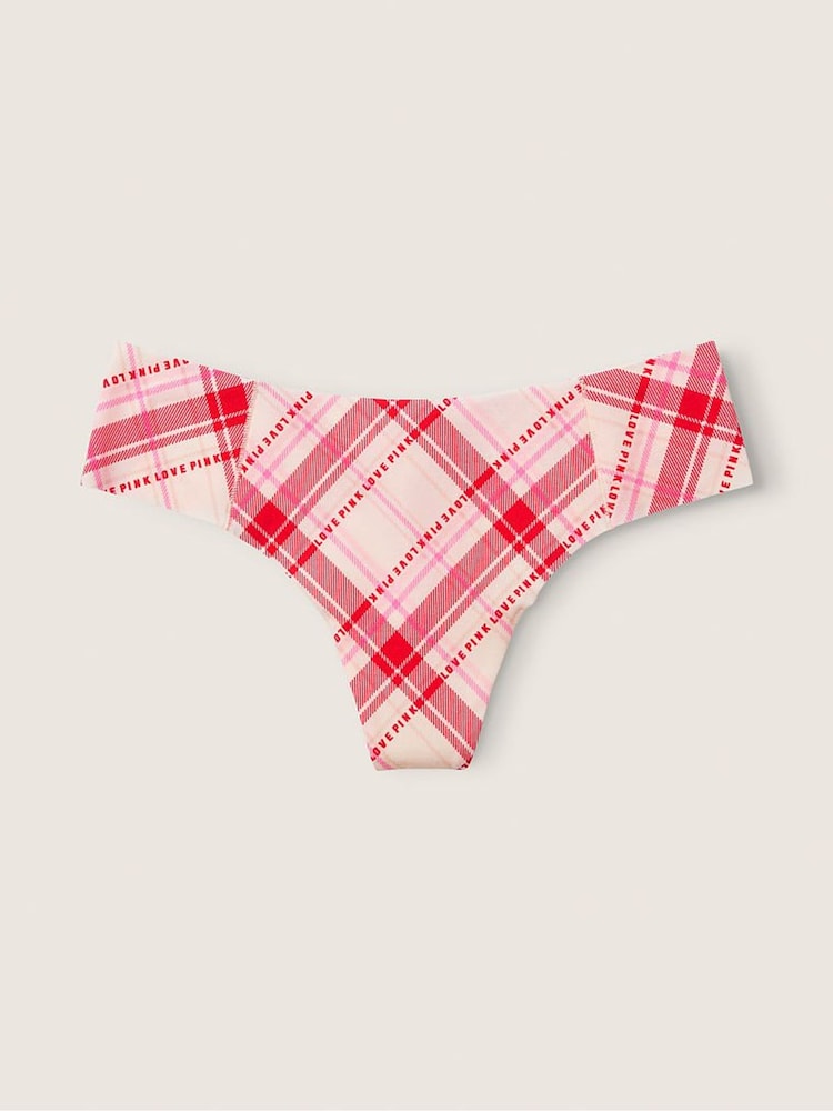 Victoria's Secret PINK Light Ivory and Red Plaid NoShow Thong Knickers - Image 1 of 2 Victoria's Secret PINK Light Ivory and Red Plaid NoShow Thong Knickers - Image 1 of 2