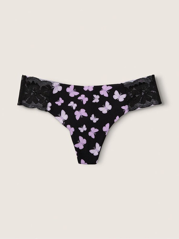 Victoria's Secret PINK Pure Black Butterfly No Show Thong Knickers - Image 1 of 2
