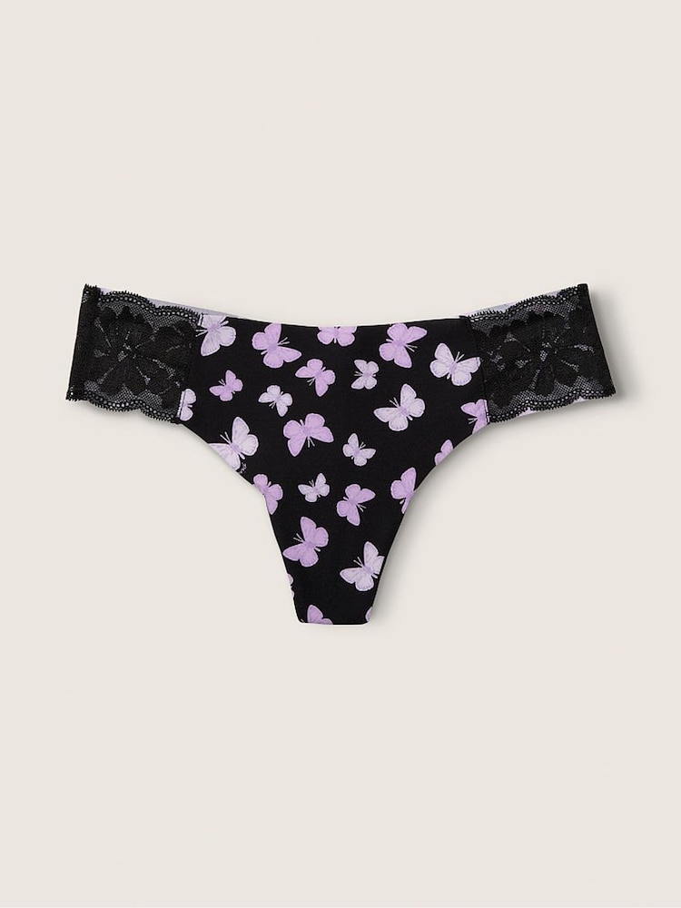 Victoria's Secret PINK Pure Black Butterfly No Show Thong Knickers - Image 1 of 2 Victoria's Secret PINK Pure Black Butterfly No Show Thong Knickers - Image 1 of 2