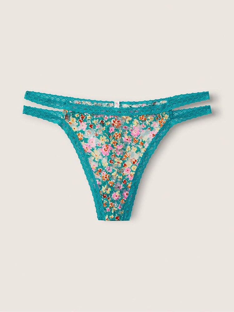 Victoria's Secret PINK Green Strappy Lace Thong Knickers - Image 1 of 2 Victoria's Secret PINK Green Strappy Lace Thong Knickers - Image 1 of 2