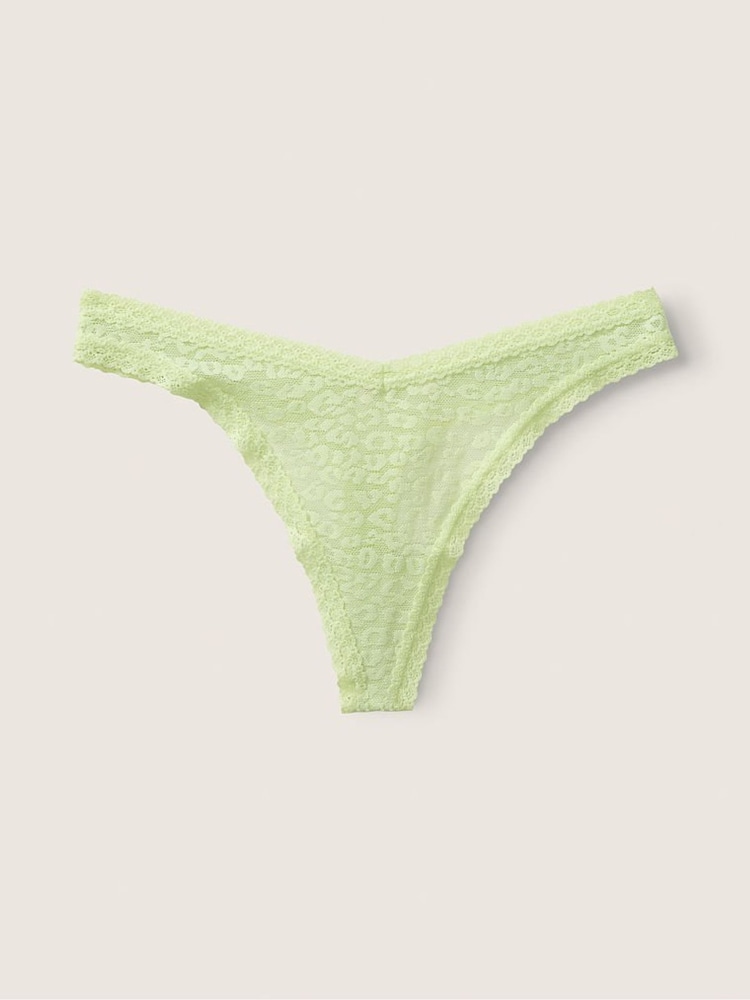 Victoria's Secret PINK Icy Lime Green Lace Logo Thong Knickers - Image 2 of 3 Victoria's Secret PINK Icy Lime Green Lace Logo Thong Knickers - Image 2 of 3