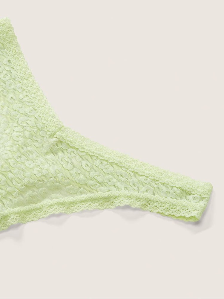 Victoria's Secret PINK Icy Lime Green Lace Logo Thong Knickers - Image 3 of 3