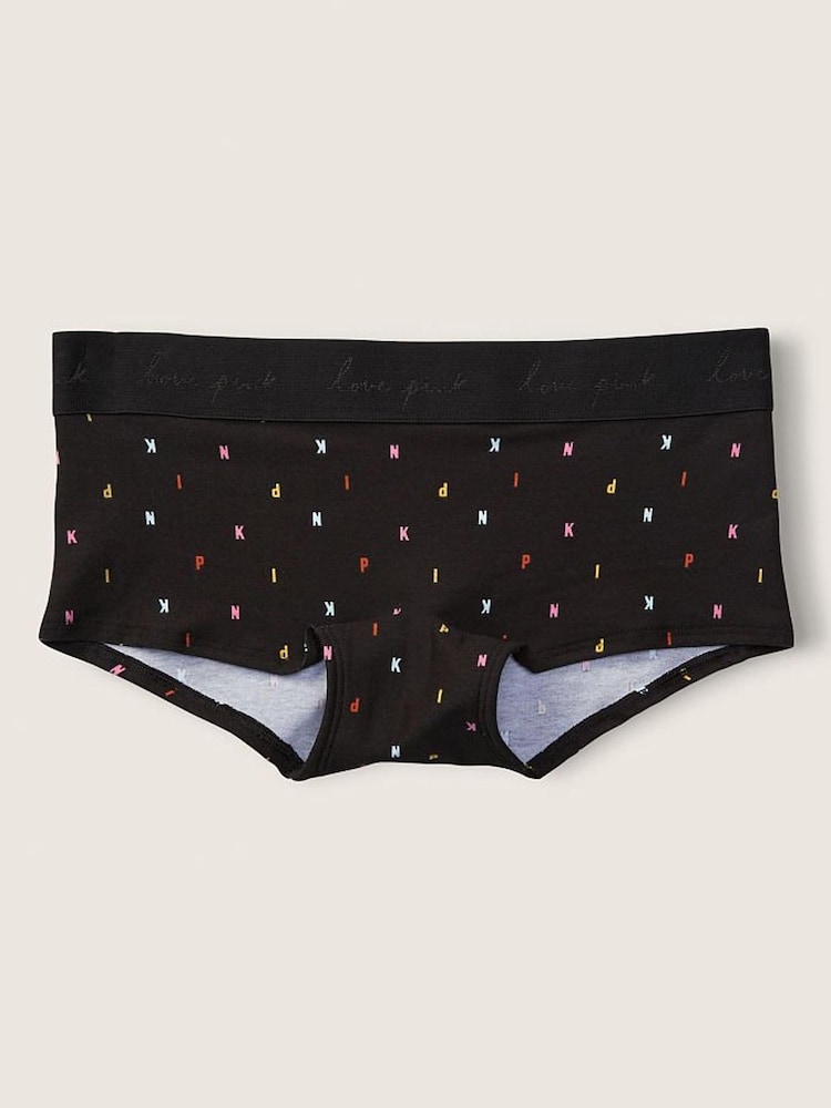 Victoria's Secret PINK Pure Black Mini Logo Cotton Logo Short Knicker - Image 1 of 2