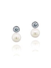 Ivory & Co Rhodium Portland Contemporary Crystal and Pearl Stud Earrings - Image 1 of 5
