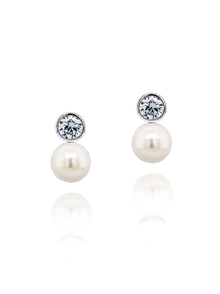 Ivory & Co Rhodium Portland Contemporary Crystal and Pearl Stud Earrings - Image 1 of 5
