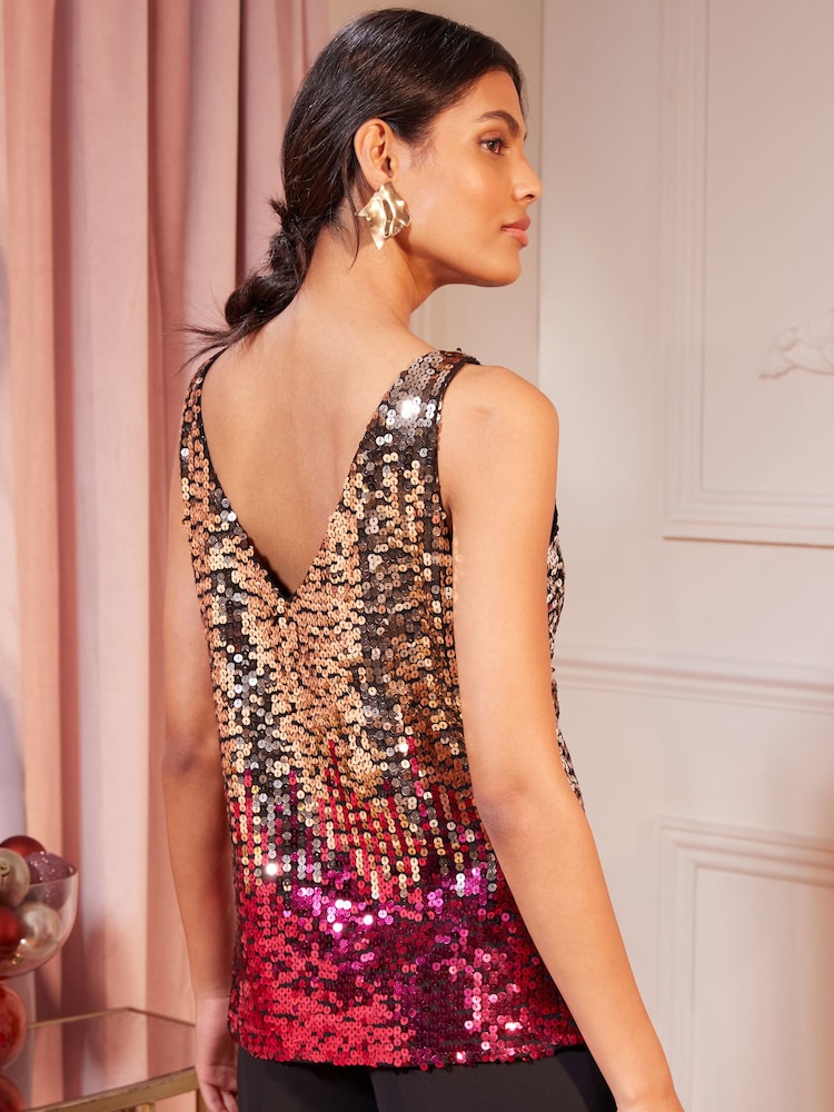 Love & Roses Gold and Pink V Neck V Back Woven Vest - Image 2 of 4