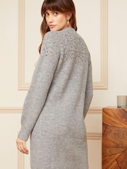 Love & Roses Grey Pointelle Yoke High Neck Knitted Mini Dress - Image 3 of 4