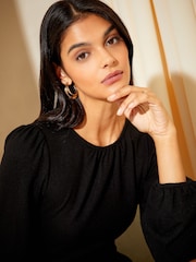 Friends Like These Black Knit Soft Touch Ruched Long Sleeve Mini Dress - Image 3 of 4