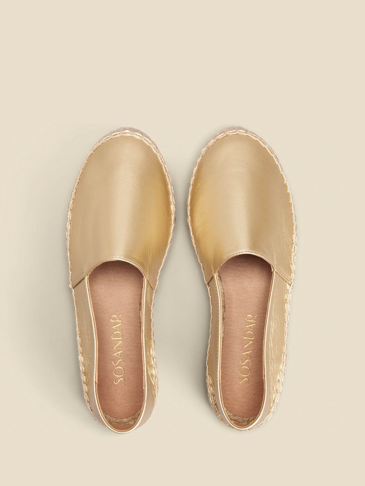Sosandar Gold Flat Closed Toe Leather Espadrille - Image 3 of 3
