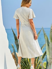 Sosandar White Metallic Wrap Plisse Dress - Image 3 of 5
