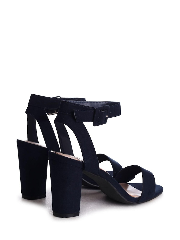Linzi Blue Faux Suede Marnie Open Toe Block Heel With Ankle Strap Buckle Detail - Image 4 of 4 Linzi Blue Faux Suede Marnie Open Toe Block Heel With Ankle Strap Buckle Detail - Image 4 of 4