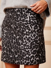 Love & Roses Black and Grey Animal Tailored Mini Skirt - Image 1 of 4