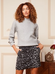 Love & Roses Black and Grey Animal Tailored Mini Skirt - Image 3 of 4