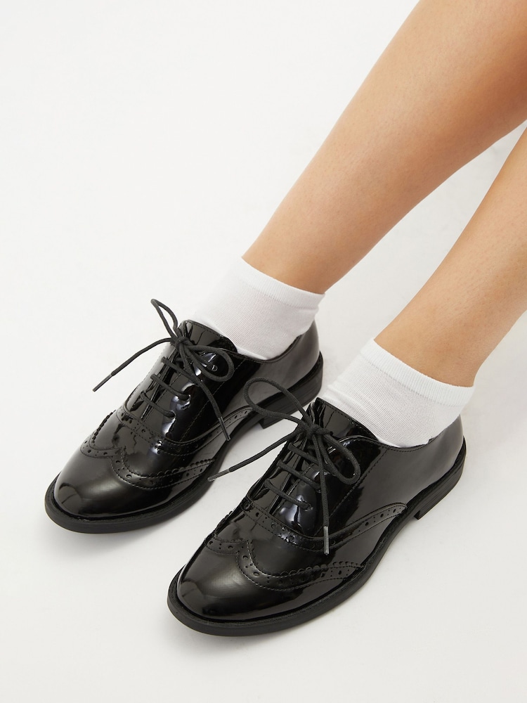Lipsy - Platte lakleren schoolschoenen in broguestijl met veters - Image 3 of 6