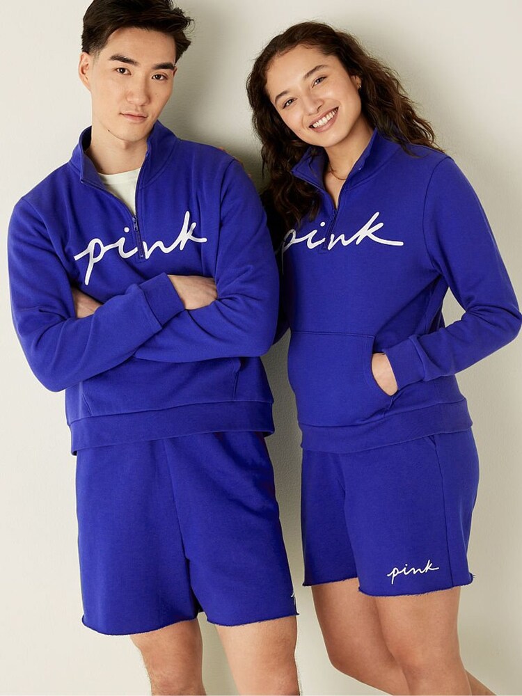 Victoria's Secret PINK Majestic Sapphire Script Logo Everyday Lounge Perfect QuarterZip Fleece - Image 1 of 3