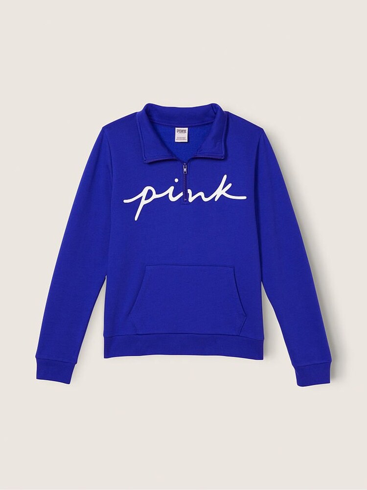 Victoria's Secret PINK Majestic Sapphire Script Logo Everyday Lounge Perfect QuarterZip Fleece - Image 2 of 3
