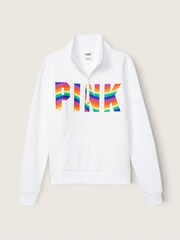 Victoria's Secret PINK Optic White Rainbow Logo Everyday Lounge Perfect QuarterZip Fleece - Image 3 of 4