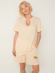 Victoria's Secret PINK Light Ivory Nude Campus Short Sleeve Notch Neck T-Shirt - Image 1 of 4