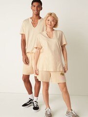 Victoria's Secret PINK Light Ivory Nude Campus Short Sleeve Notch Neck T-Shirt - Image 2 of 4